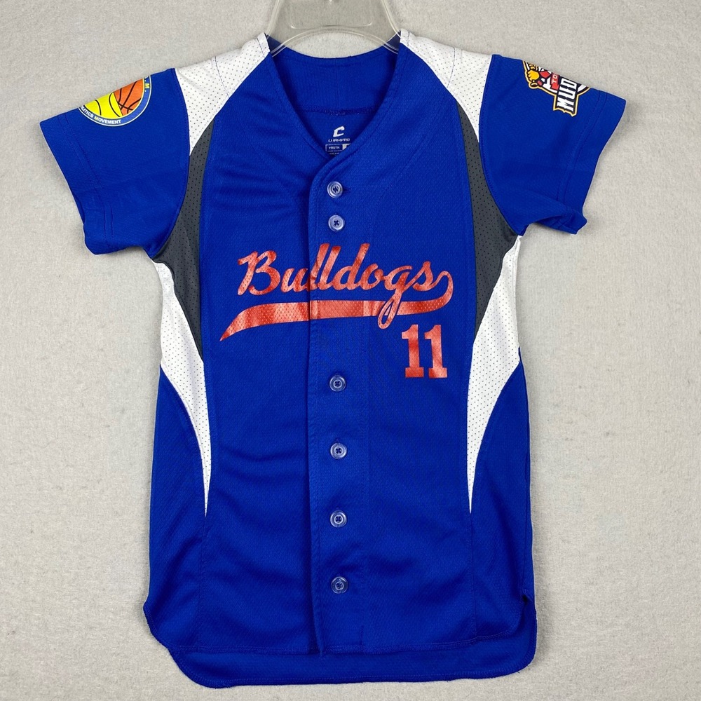 Champro Youth Small Blue Bulldogs Baseball Jersey Toledo Mud Hens Patch #11